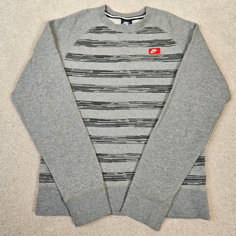 Nike Men's Gray Striped Raglan Crew Neck‎ Sweatshirt S Retro Sportswear Techwear